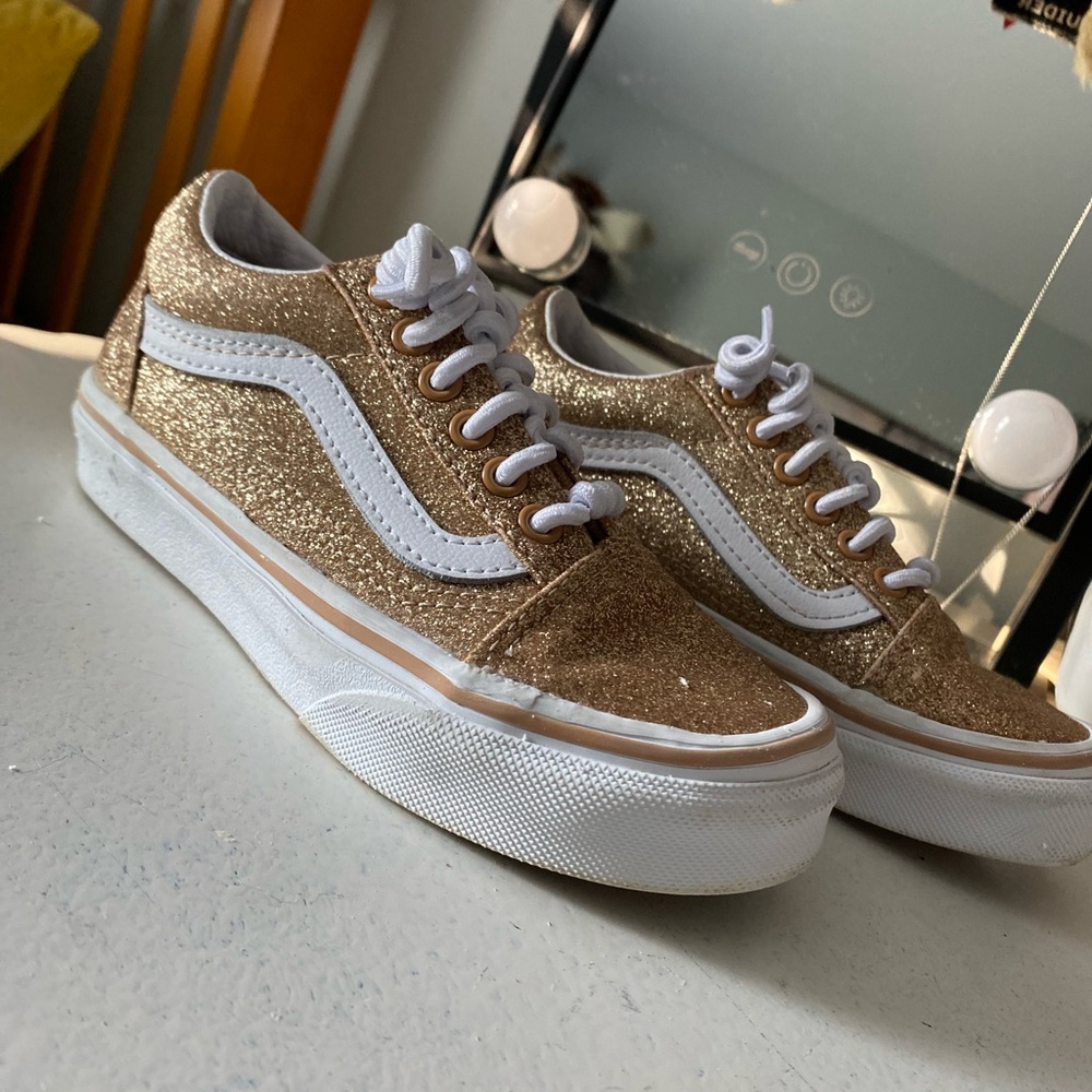 Vans Kids Glitter Gold and White Low-Top Sneakers - Picture 3 of 6